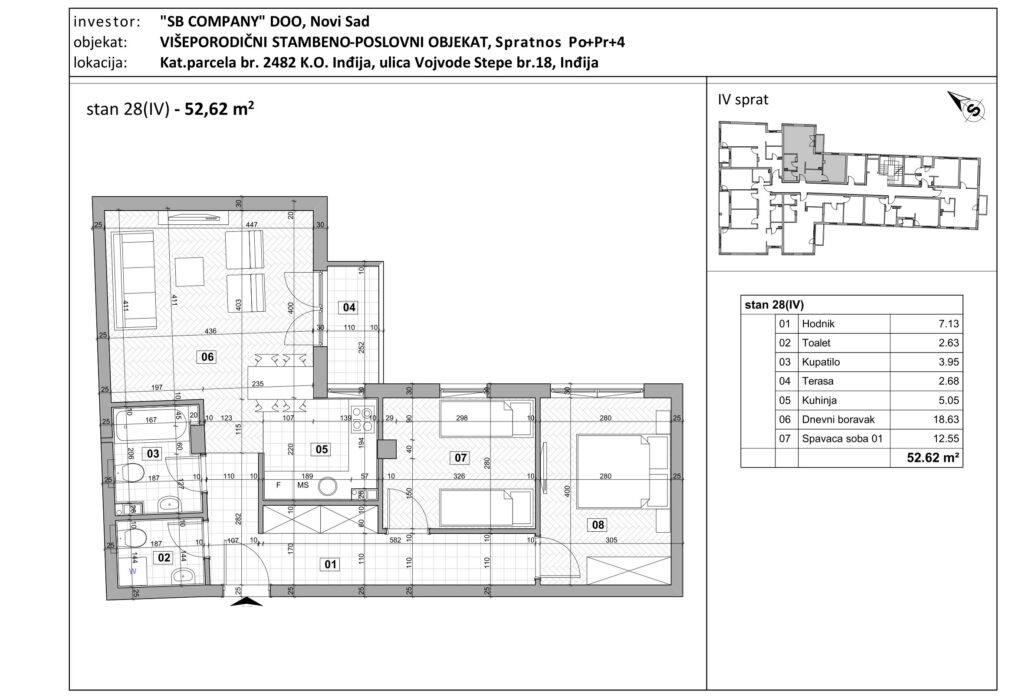 Stan 28 – 52,62 m²Ulica Vojvode Stepe br.18, Inđija
